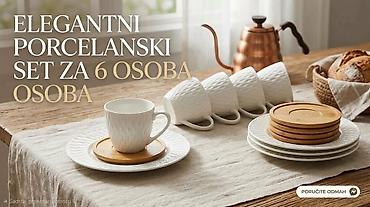 Elegantan porcelanski set za 6 osoba - Materijal: fini, bele boje
