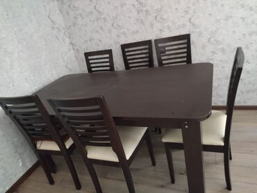 Masa və oturacaq dəstləri: Qonaq otağı üçün, İşlənmiş, Açılan, Kvadrat masa, 6 stul