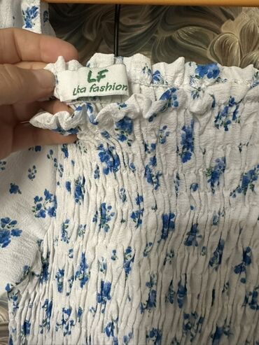 семейные одежды: Платье LF (ika fashion) - Белая основа с нежным голубым цветочным