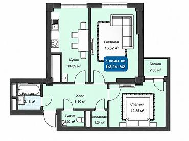 flat osh: 2 комнаты, 62 м², Кок-Жар мкр Элитка, 7 этаж, ПСО (под самоотделку) — 3