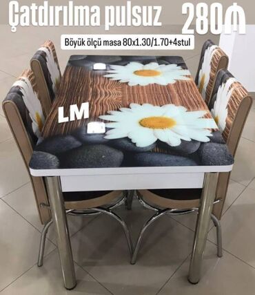 Divanlar: Mətbəx masa ( üstü şüşə✨Böyük ölçülü✨) + 4 stull dəst‼ Qiymət : 280₼