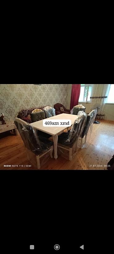 drel dəsti: Ağ rəngli yemək masası və 4 ədəd stul dəsti. - Klassik üslubda, oyma — 1