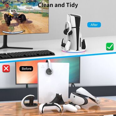 Другие игры и приставки: Оригинальная подставка-держатель PS5slim с тонкой ручкой и зарядным — 5