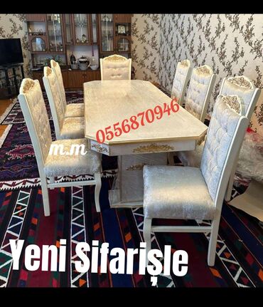 Masa və oturacaq dəstləri: Qonaq otağı üçün, Yeni, Açılmayan, Dördbucaq masa, 6 stul — 25