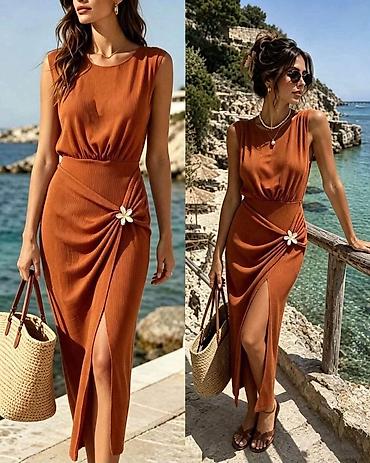 Haljine: Elegantna midi letnja haljina Emi Moda – Made in Italy - Kroj: bez — 13