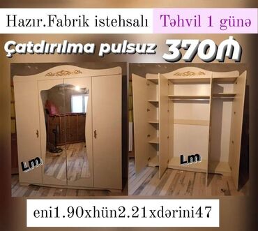 paltar wkafi: Гардеробный шкаф, Новый, 4 двери, Распашной, Прямой шкаф, Азербайджан