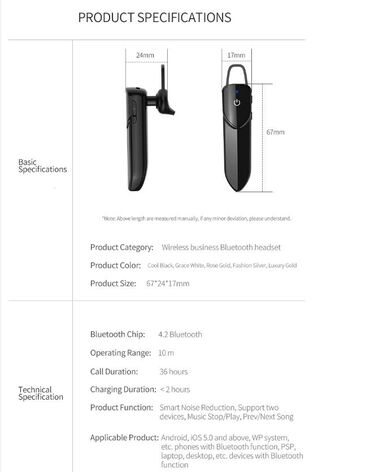 Slušalice: Bluetooth Handsfree Bezicna Slusalica Efektivna udaljenost: 10 metara — 8
