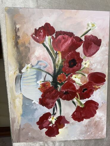 Şəkillər, tablolar: Orijinal yağlı boya tablolar dəsti - Mövzu: Çiçəklər və natürmort - — 2