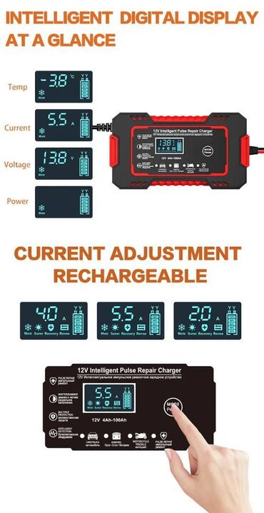 Auto oprema: Inteligentni PUNJAČ akumulatora 12v 6A, LCD displej • Kapacitet — 4