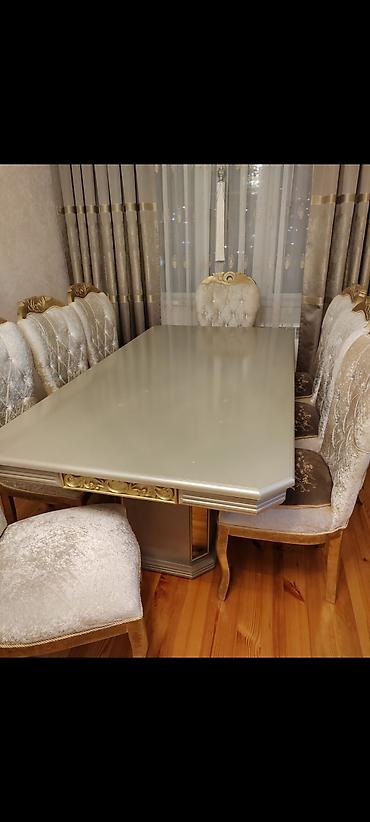 Для гостиной, Б/у, Прямоугольный стол, 8 стульев at lalafo.az Для гостиной, Б/у, Прямоугольный стол, 8 стульев