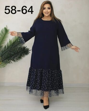 накидка на платье в Кыргызстан | Платья: 4XL (EU 48), 5XL (EU 50), 6XL (EU 52), цвет - Синий, Вечернее