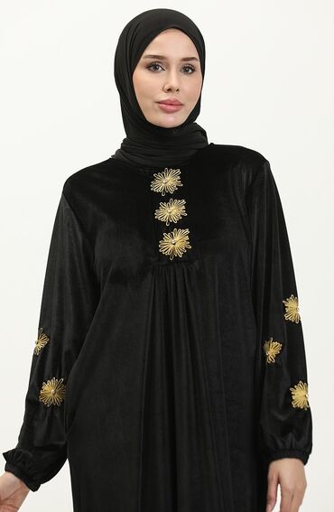 черное платье размер 50: Вечернее платье, Длинная модель, Велюр, С рукавами, 5XL (EU 50), 6XL (EU 52)