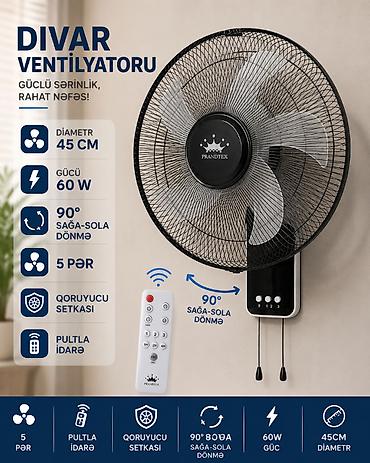 stolustu kondisioner: Prandtex Divar sərinkeşi 45sm 60W 5 Pərli . ❄️ Sərinlik artıq bir zəng — 3