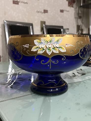 xonca konfeti: Kobalt mavi şüşədən zərif dekor dəsti - Material: qalın kobalt mavi — 2