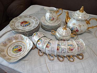 Çay dəsti, rəng - Qızılı, Farfor, 6 nəfərlik