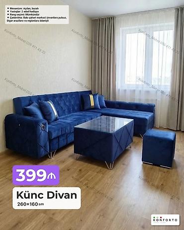 Ev və bağ: Künc Divan – 260×160 sm - Mexanizm: açılan, bazalı (yataq funksiyası — 1