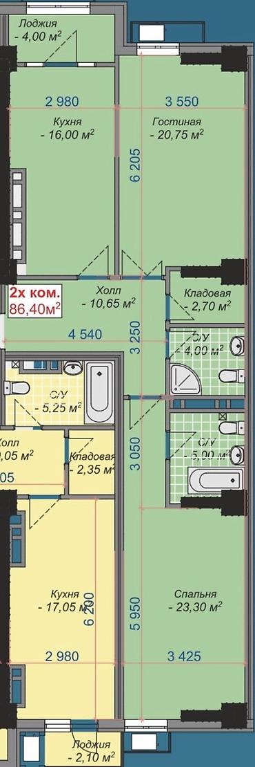 в кафе: 2 комнаты, 86 м², Асанбай мкр Элитка, 8 этаж, ПСО (под самоотделку) — 1