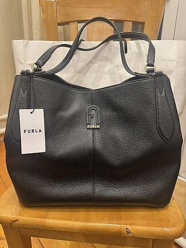 Шопперы: Сумка Furla, черная, из натуральной зернистой кожи. Сумка абсолютно — 1