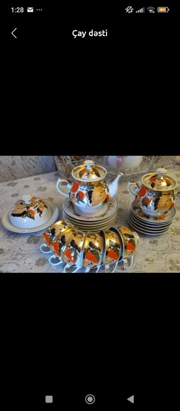 Çay dəstləri və servizlər: Çay dəsti, rəng - Qırmızı, Şüşə, 6 nəfərlik, Rusiya