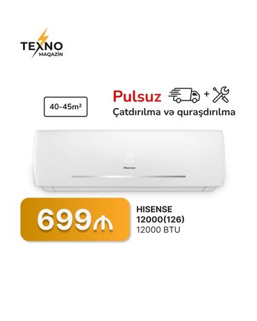 Kondisionerlər: Kondisioner Hisense, 40-45 kv. m, Split sistem, Kredit yoxdur, Pulsuz quraşdırılma
