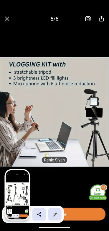 Bloggerlər üçün video çəkmək üçün telefon tutan mikrafon + işığı var