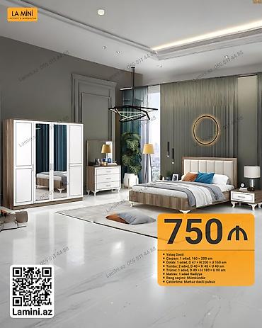 Ev üçün mebel: Yataq dəsti – La Mini - Komplekt: çarpayı, 4 qapılı dolab, tumba (2 — 1
