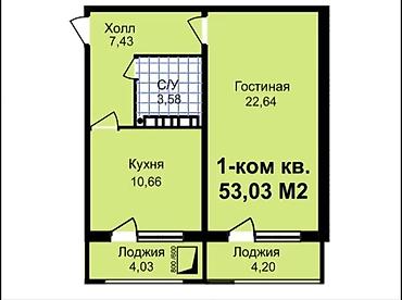 5: 1 комната, 53 м², Алтын-Казык ж/м Элитка, 5 этаж, ПСО (под самоотделку) — 3