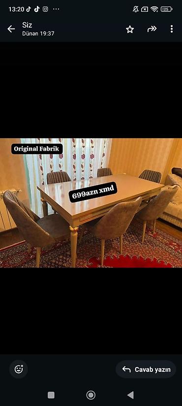 divan ikinci el: Original fabrik istehsalı masa dəsti. - Dəst: 1 yemək masası + 6 stul — 1