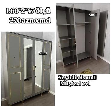 qapil: Yeni, 4 qapılı, Güzgülü, Boz, Açılan, Düz dolab — 1