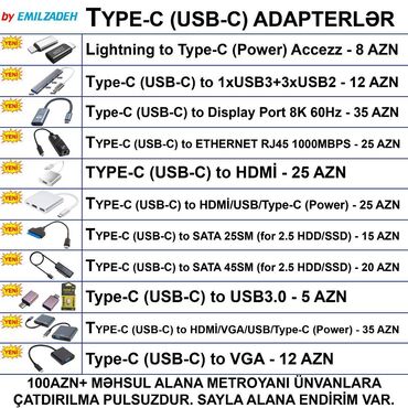 Prosessorlar: Type-C/USB-C Adapterlər 🚚Metrolara və ünvana çatdırılma var