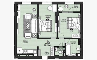 Продажа квартир: 3 комнаты, 70 м², Элитка, 12 этаж, ПСО (под самоотделку)