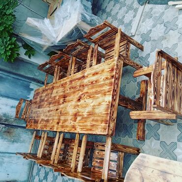 Bağ, çöl masa və oturacaq dəstləri: Yeni, Dördbucaq masa, Açılmayan, Stullar ilə, Taxta, Azərbaycan — 3