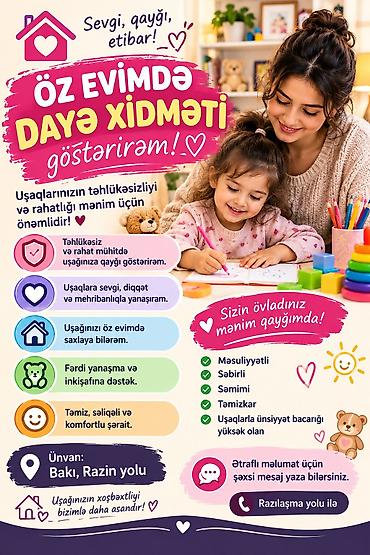 daye: Bakıda, Razin yolu ərazisində ev şəraitində dayə xidməti göstərilir — 1