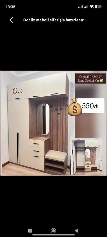 şkaf guzgulu: Dehliz mebeli – sifarişlə hazırlanır Ölçü: 250 × 180 × 47 sm Rəng — 1