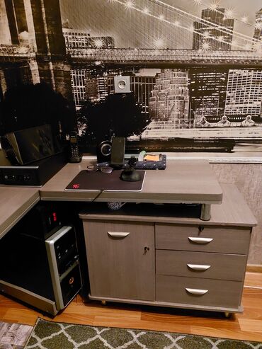 офисные столы бу: Офисный Стол, цвет - Серый, Б/у