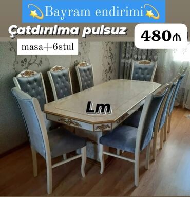 sumqayit stol stul: Qonaq otağı üçün, Yeni, Açılmayan, Dördbucaq masa, 6 stul, Azərbaycan