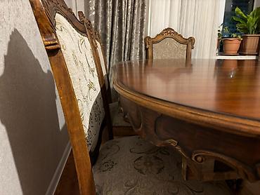 Mebel: Qonaq otağı üçün, İşlənmiş, Açılan, Oval masa, 6 stul — 4