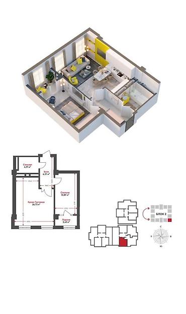 Продажа квартир: 2 комнаты, 55 м², Технопарк Элитка, 10 этаж, ПСО (под самоотделку) — 5