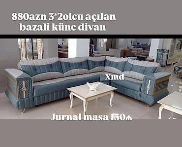 divan metbex: Bazalı künc divan – ölçü 3×2 m, açılan mexanizmli. Yumşaq və rahat — 1