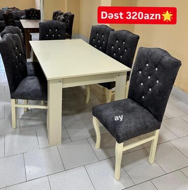 Stullar: Mətbəx üçün, Açılmayan, Dördbucaq masa, 6 stul