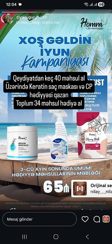 eşek sütü kremi: Homm Life Azerbaijan – İyun kampaniyası Qeydiyyatdan keç, 40 manat — 1