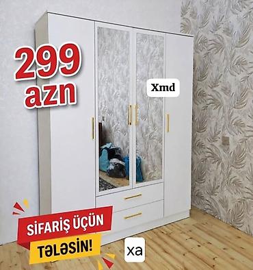 yataq dolabi: Məhsul: 3 qapılı paltar dolabı (ağ rəngdə) - Ön hissədə 2 ədəd güzgü — 1