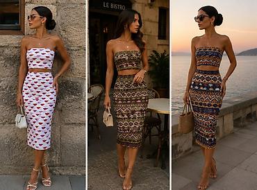nitima: Komplet crop top + suknja do pola lista. - Kroj: uski pencil kroj koji — 1