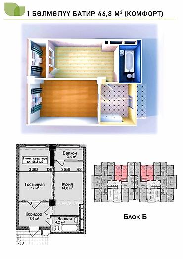 гск акжол 7мкр: 1 комната, 47 м², Элитка, 7 этаж, ПСО (под самоотделку) — 2