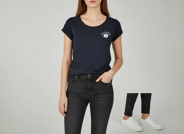 granatowy t shirty: T-shirt damski, rozmiar M