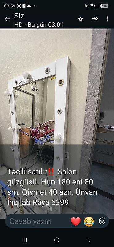 41 deqiqelik ifsa: Salon güzgüsü – işıqlı makiyaj güzgüsü - Ölçü: hündürlük 180 sm, en 80 — 1
