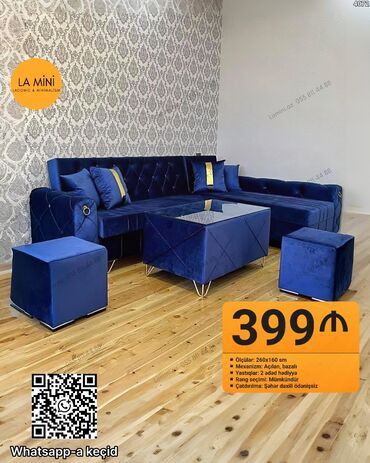 tek divan modelleri: Künc divan dəsti – LA Mini - Ölçülər: 260 x 160 sm - Mexanizm
