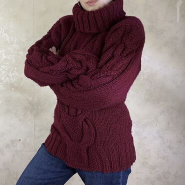 вязанная наволочка квадратами спицами: Женский свитер M (EU 38), L (EU 40), XL (EU 42), цвет - Красный