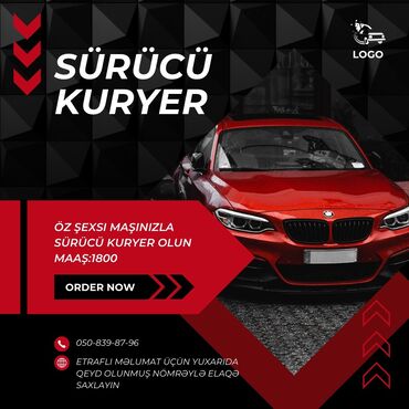Taksi sürücüləri: Sürücü-kuryer tələb olunur, Şəxsi nəqliyyat vasitəsi ilə, Gündəlik ödəniş, Təcrübəsiz