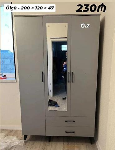 asilqan: Üç qapılı aynalı paltar şkafı - Ölçü: 200 × 120 × 47 sm (şəkildə — 1